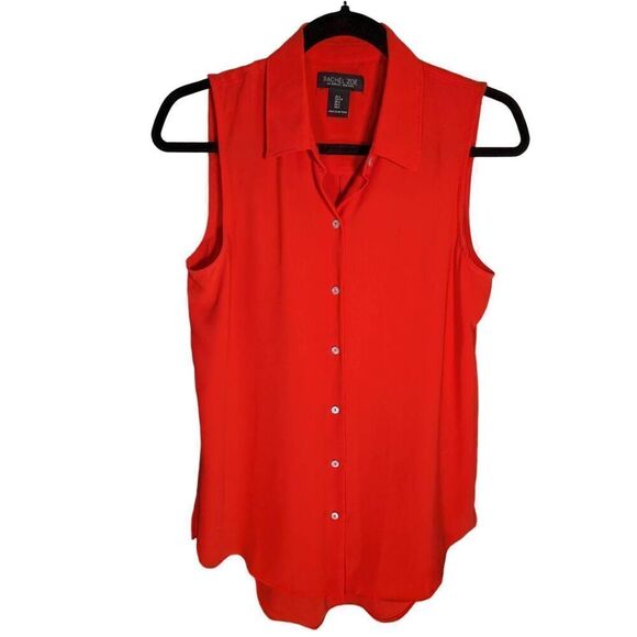 RACHEL ZOE Ladies TOP Blouse MUTED RED Button Up Sleeveless COLLAR Women's Small - Picture 1 of 5